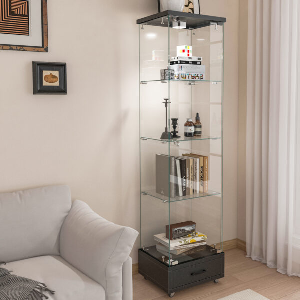 LED照明＆引き出し付き ガラスディスプレイキャビネット