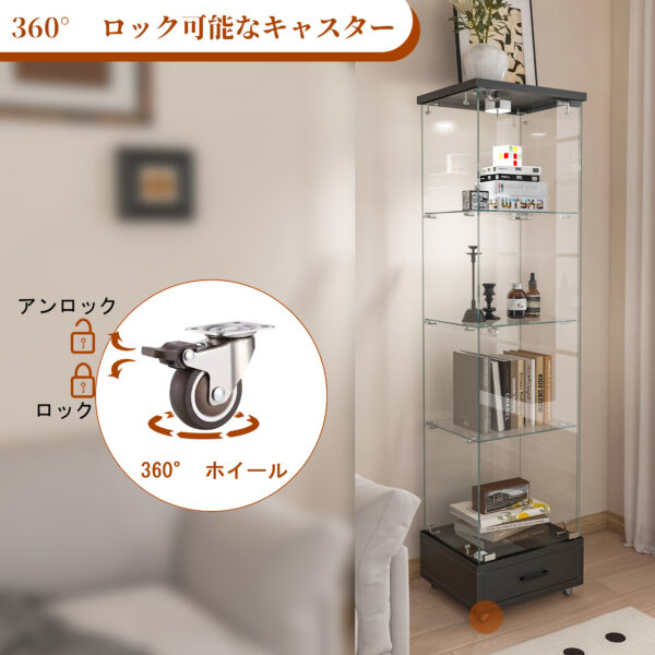 LED照明＆引き出し付き ガラスディスプレイキャビネット