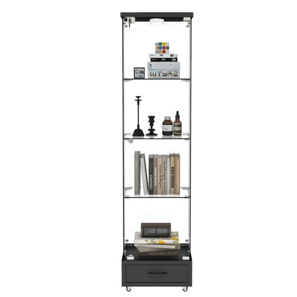 LED照明＆引き出し付き ガラスディスプレイキャビネット