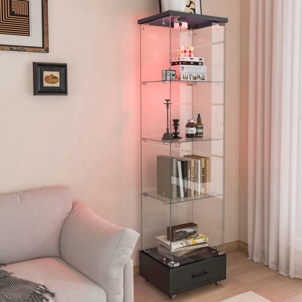 LED照明＆引き出し付き ガラスディスプレイキャビネット