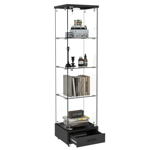 LED照明＆引き出し付き ガラスディスプレイキャビネット