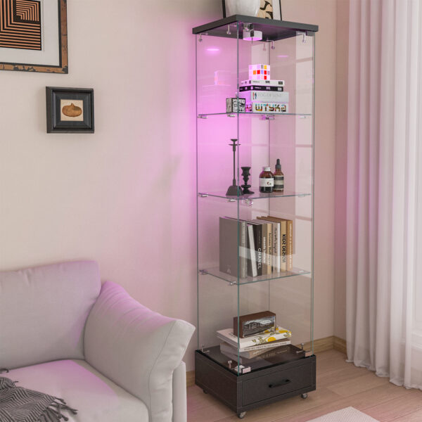 LED照明＆引き出し付き ガラスディスプレイキャビネット