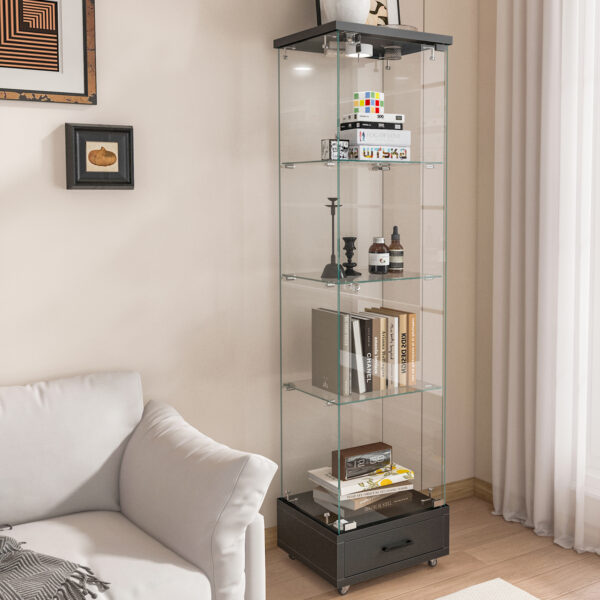 LED照明＆引き出し付き ガラスディスプレイキャビネット