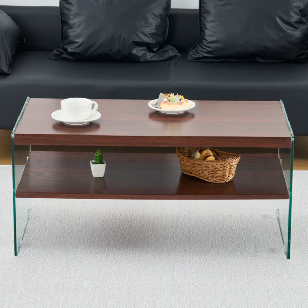 モダン長方形収納ローテーブル（MDF天板/強化ガラス脚/ホワイト）