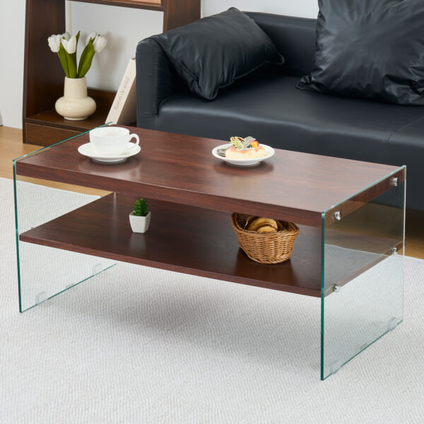 モダン長方形収納ローテーブル（MDF天板/強化ガラス脚/ホワイト）