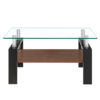 モダン長方形コーヒーテーブル（強化ガラス天板＋MDF収納棚/クリアガラス+ブラック脚）