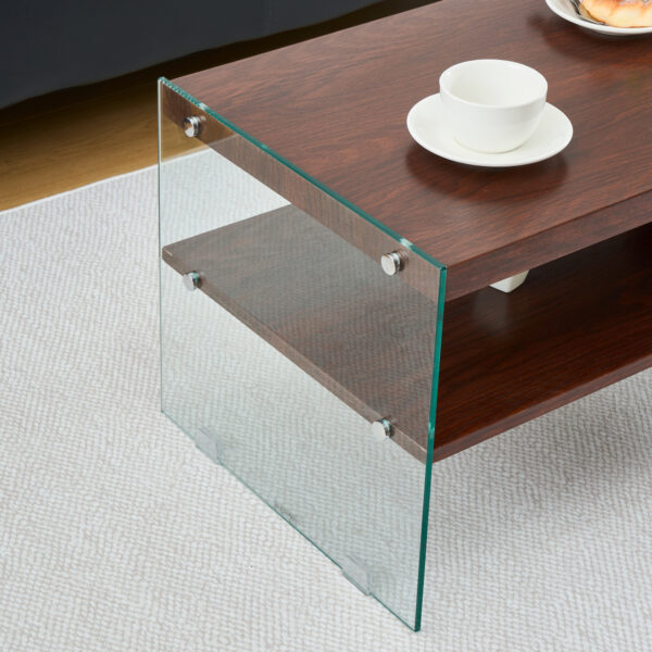 モダン長方形収納ローテーブル（MDF天板/強化ガラス脚/ホワイト）