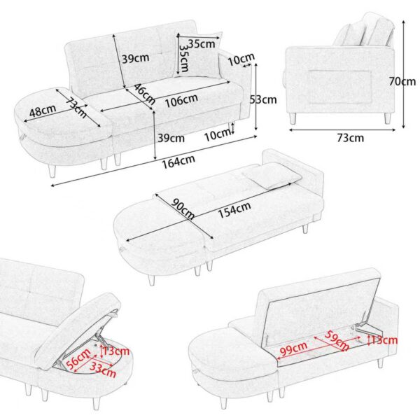 2人掛けコーナーソファベッド