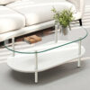 二段ラウンドコーヒーテーブル 強化ガラス天板+MDF収納棚 ミニマリストデザイン リビング専用  ホワイト