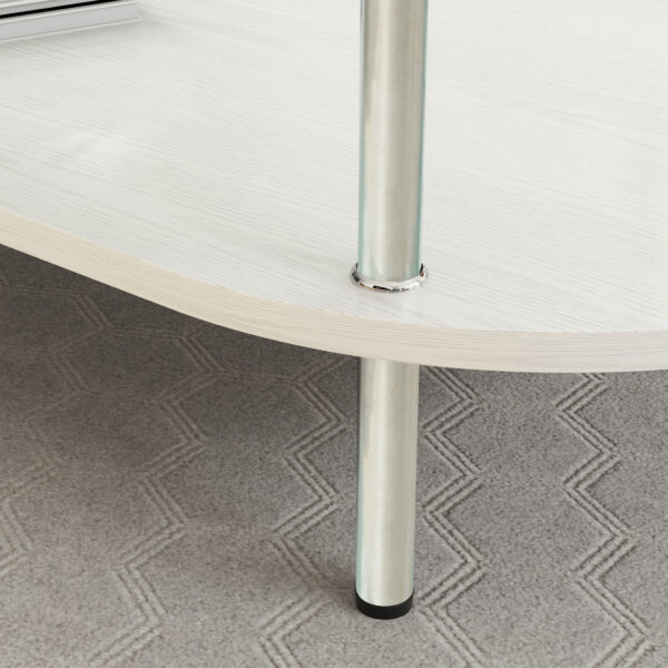 二段ラウンドコーヒーテーブル 強化ガラス天板+MDF収納棚 ミニマリストデザイン リビング専用  ホワイト