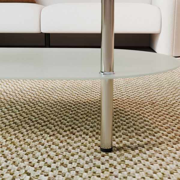 W770P366226 (11) 2段オーバルコーヒーテーブル 強化ガラス天板&収納棚 ミニマリストデザイン クリア