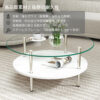 二段ラウンドコーヒーテーブル 強化ガラス天板+MDF収納棚 ミニマリストデザイン リビング専用 ホワイト