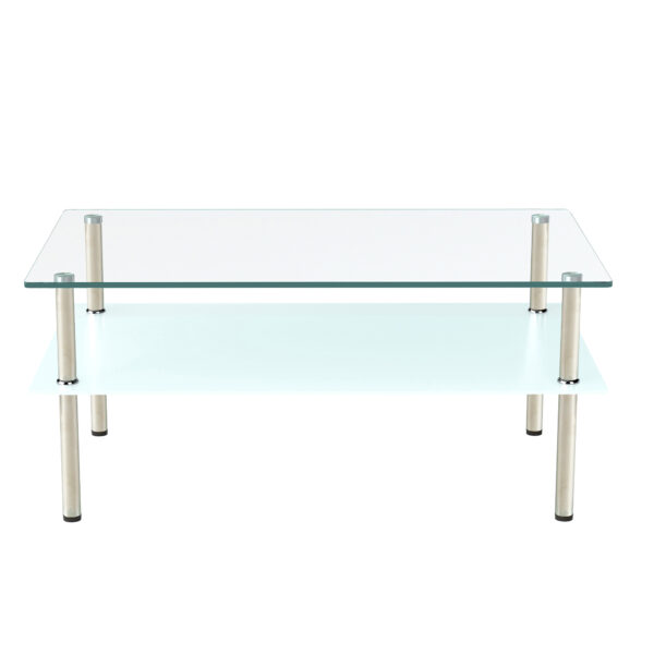 強化ガラス ロングコーヒーテーブル 2段収納 ミニマリストデザイン 透明 リビングテーブル