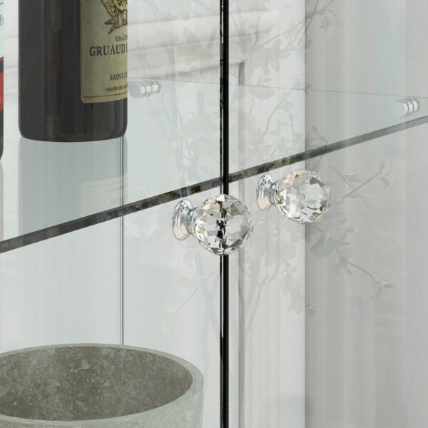 【LED&ロック付き】ガラス収納キャビネット 両開きドア・引き出し付き 強化ガラス4段展示ケース リビング寝室用