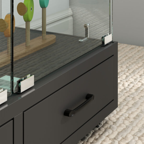 LED&ロック付き】ガラス収納キャビネット 両開きドア・引き出し付き