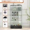 【LED&ロック付き】ガラス収納キャビネット 両開きドア・引き出し付き 強化ガラス4段展示ケース リビング寝室用