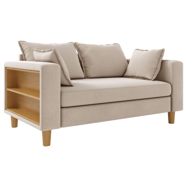 白底米色 (7) 二人掛け 収納ソファー 多機能アームレスト